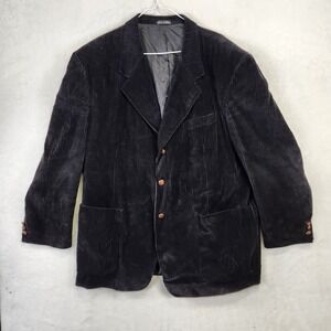 Zagato Mens Black Corduroy Blazer Jacket 3 Button Sport Coat Vintage Look